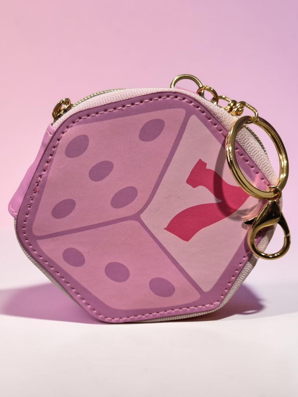 Lucky 7 Dice Graphic Zip Coin Purse Bag Charm Keychain